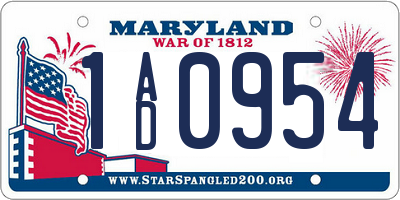 MD license plate 1AD0954