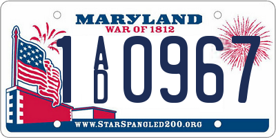 MD license plate 1AD0967