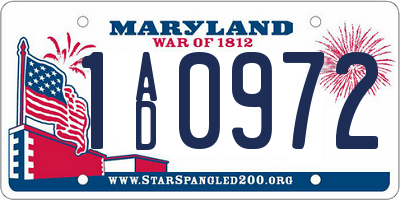 MD license plate 1AD0972