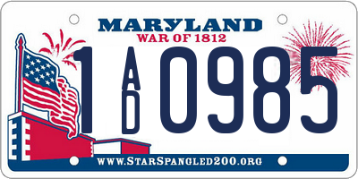 MD license plate 1AD0985