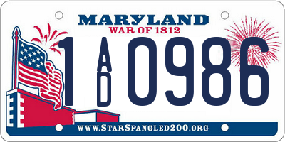 MD license plate 1AD0986