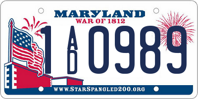 MD license plate 1AD0989