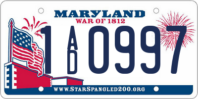 MD license plate 1AD0997