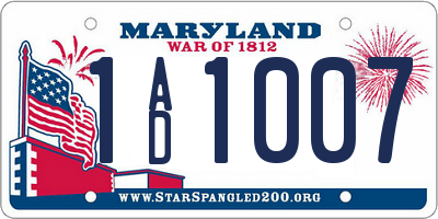 MD license plate 1AD1007