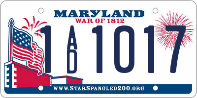 MD license plate 1AD1017