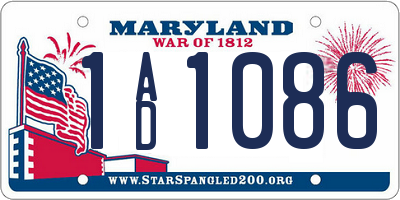 MD license plate 1AD1086