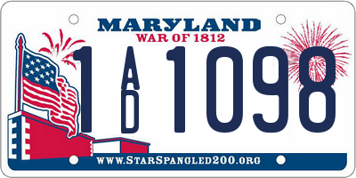 MD license plate 1AD1098