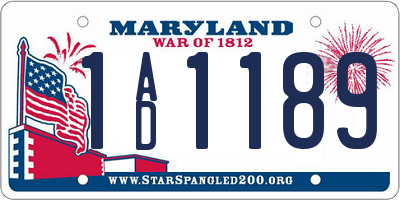 MD license plate 1AD1189