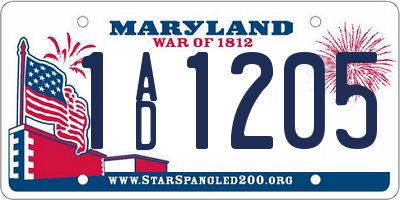 MD license plate 1AD1205