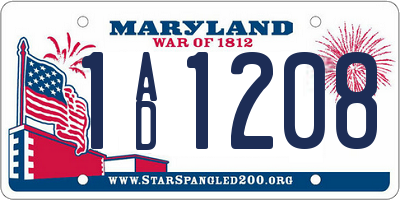 MD license plate 1AD1208