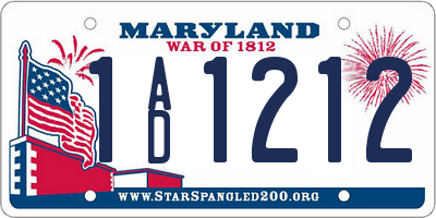 MD license plate 1AD1212