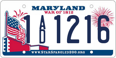 MD license plate 1AD1216