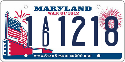 MD license plate 1AD1218