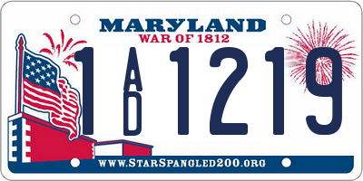 MD license plate 1AD1219