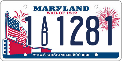 MD license plate 1AD1281