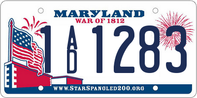 MD license plate 1AD1283