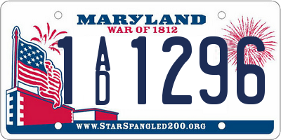 MD license plate 1AD1296