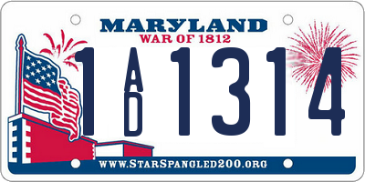 MD license plate 1AD1314