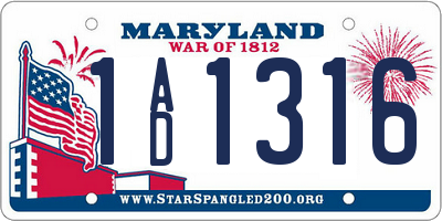 MD license plate 1AD1316