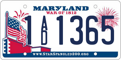 MD license plate 1AD1365