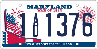 MD license plate 1AD1376