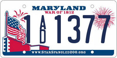 MD license plate 1AD1377