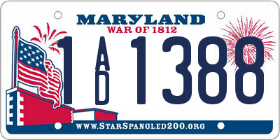 MD license plate 1AD1388