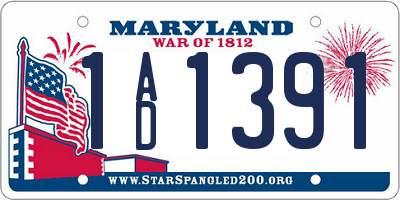 MD license plate 1AD1391