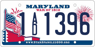 MD license plate 1AD1396