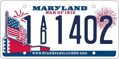 MD license plate 1AD1402