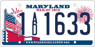 MD license plate 1AD1633