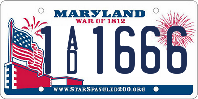 MD license plate 1AD1666