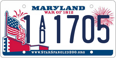 MD license plate 1AD1705