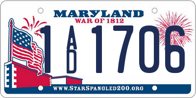 MD license plate 1AD1706