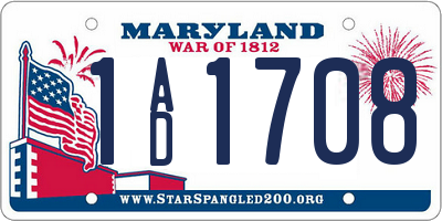 MD license plate 1AD1708