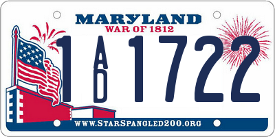 MD license plate 1AD1722