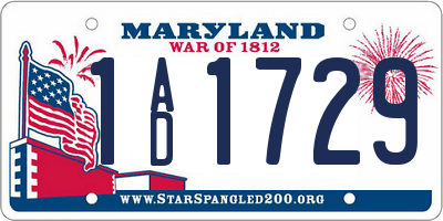 MD license plate 1AD1729