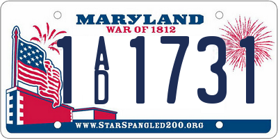 MD license plate 1AD1731