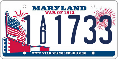 MD license plate 1AD1733
