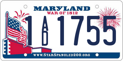 MD license plate 1AD1755