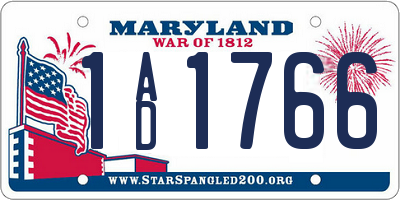 MD license plate 1AD1766