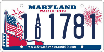 MD license plate 1AD1781