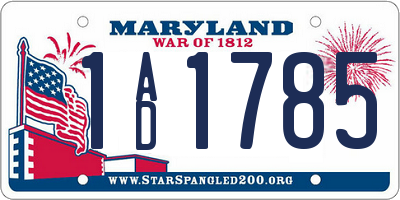 MD license plate 1AD1785