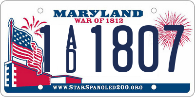 MD license plate 1AD1807