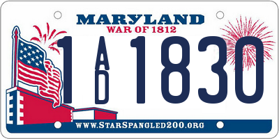MD license plate 1AD1830