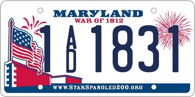 MD license plate 1AD1831