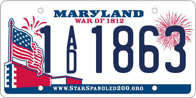 MD license plate 1AD1863