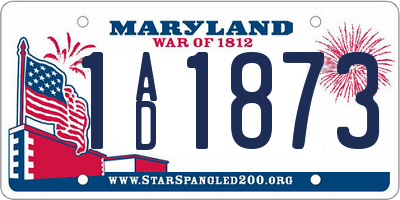 MD license plate 1AD1873