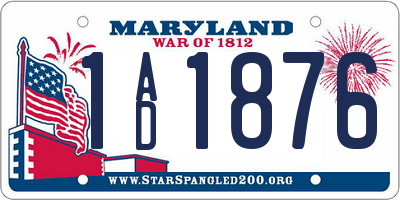 MD license plate 1AD1876