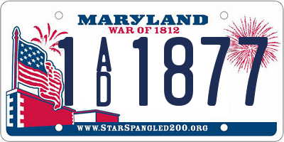MD license plate 1AD1877